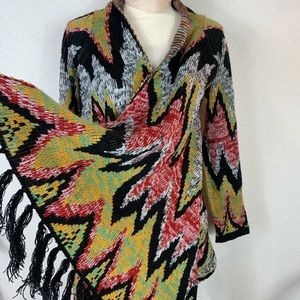 Chic witchy wizard zigzag cloak poncho fall autumn sweater cardigan fringe